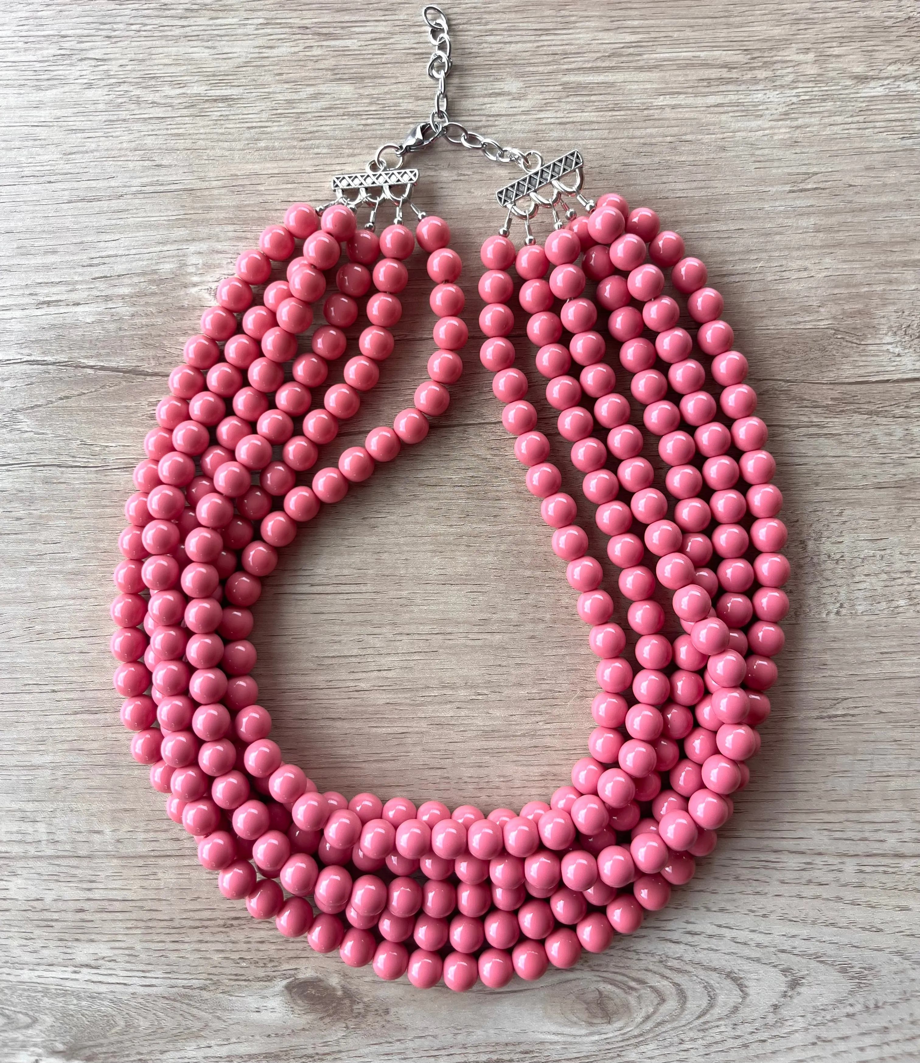 Rose Pink Acrylic Lucite Bead Chunky Statement Necklace - Alana