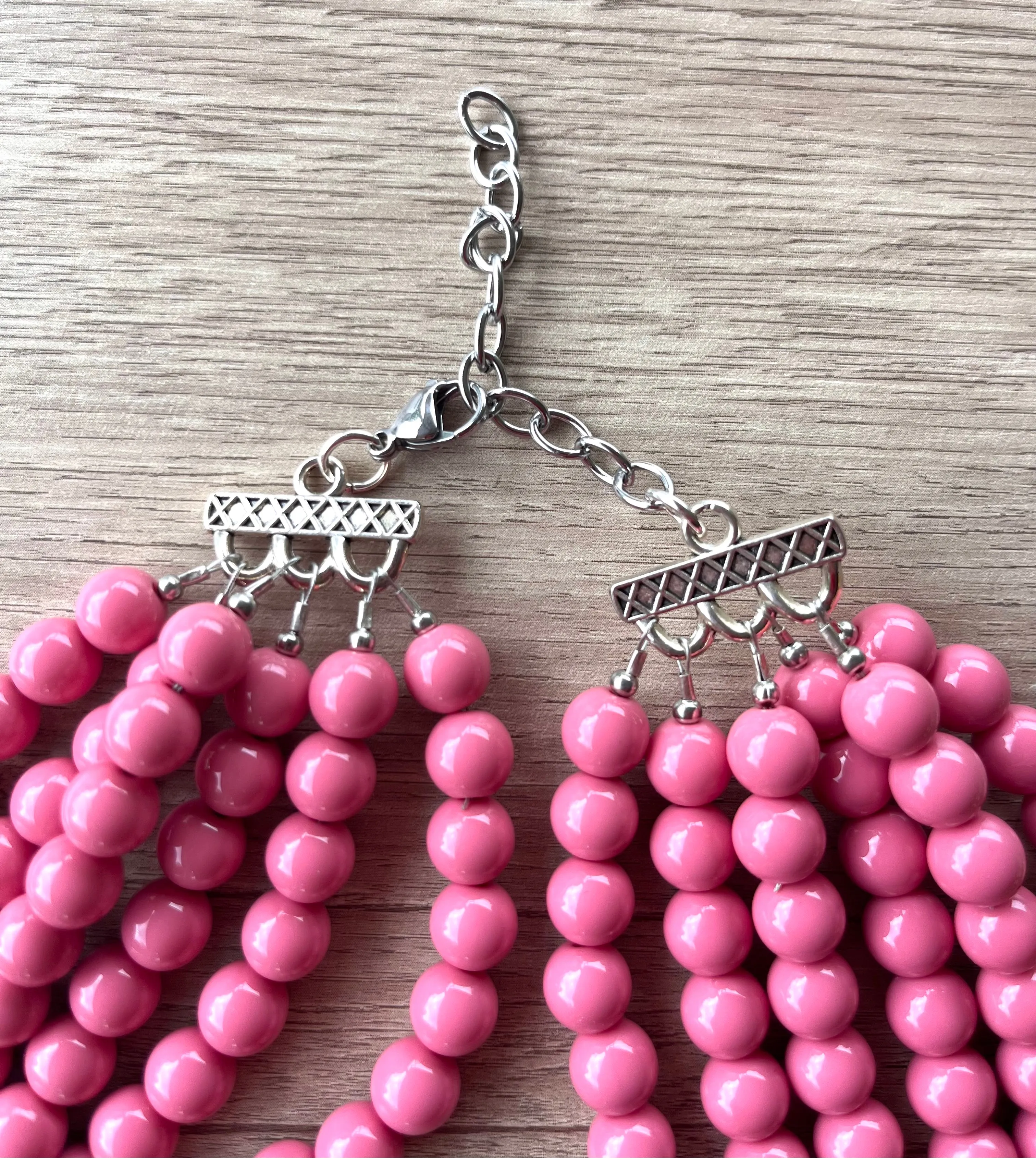 Rose Pink Acrylic Lucite Bead Chunky Statement Necklace - Alana