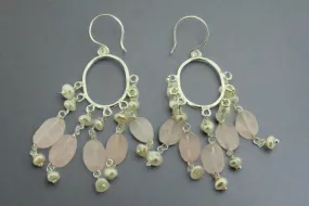 Rose quartz & pearl hoop earrings - sterling silver