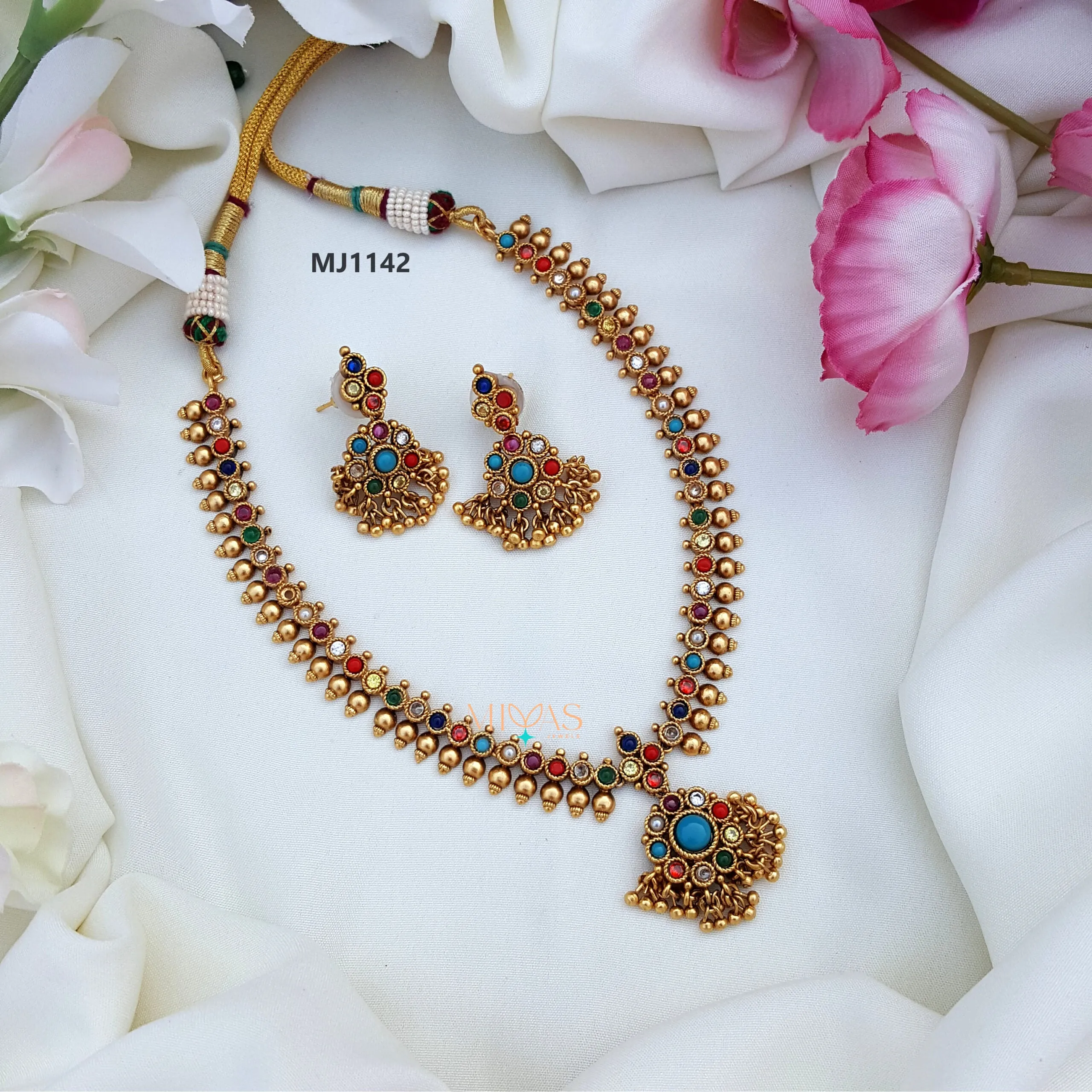 Royal Multi Stone Golden Beads Attigai