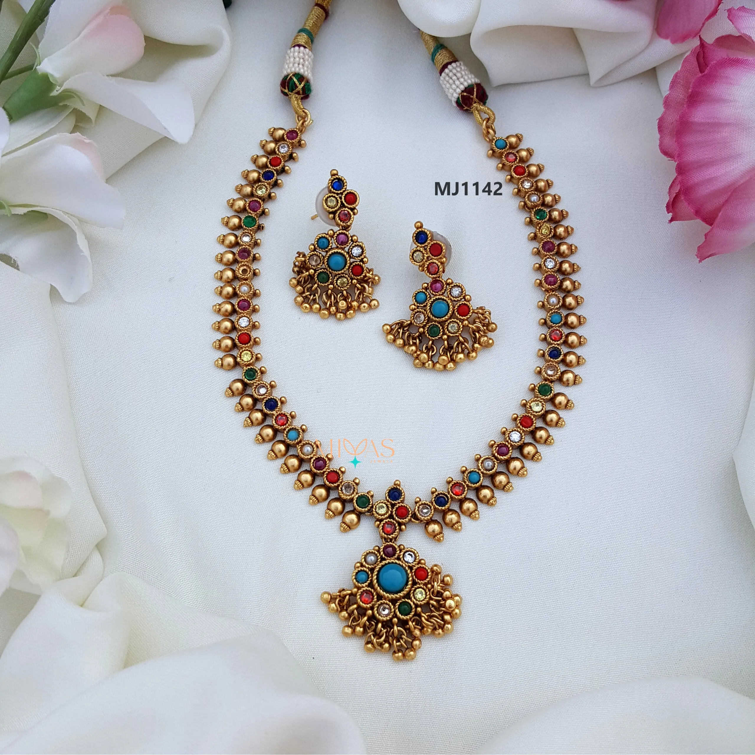 Royal Multi Stone Golden Beads Attigai
