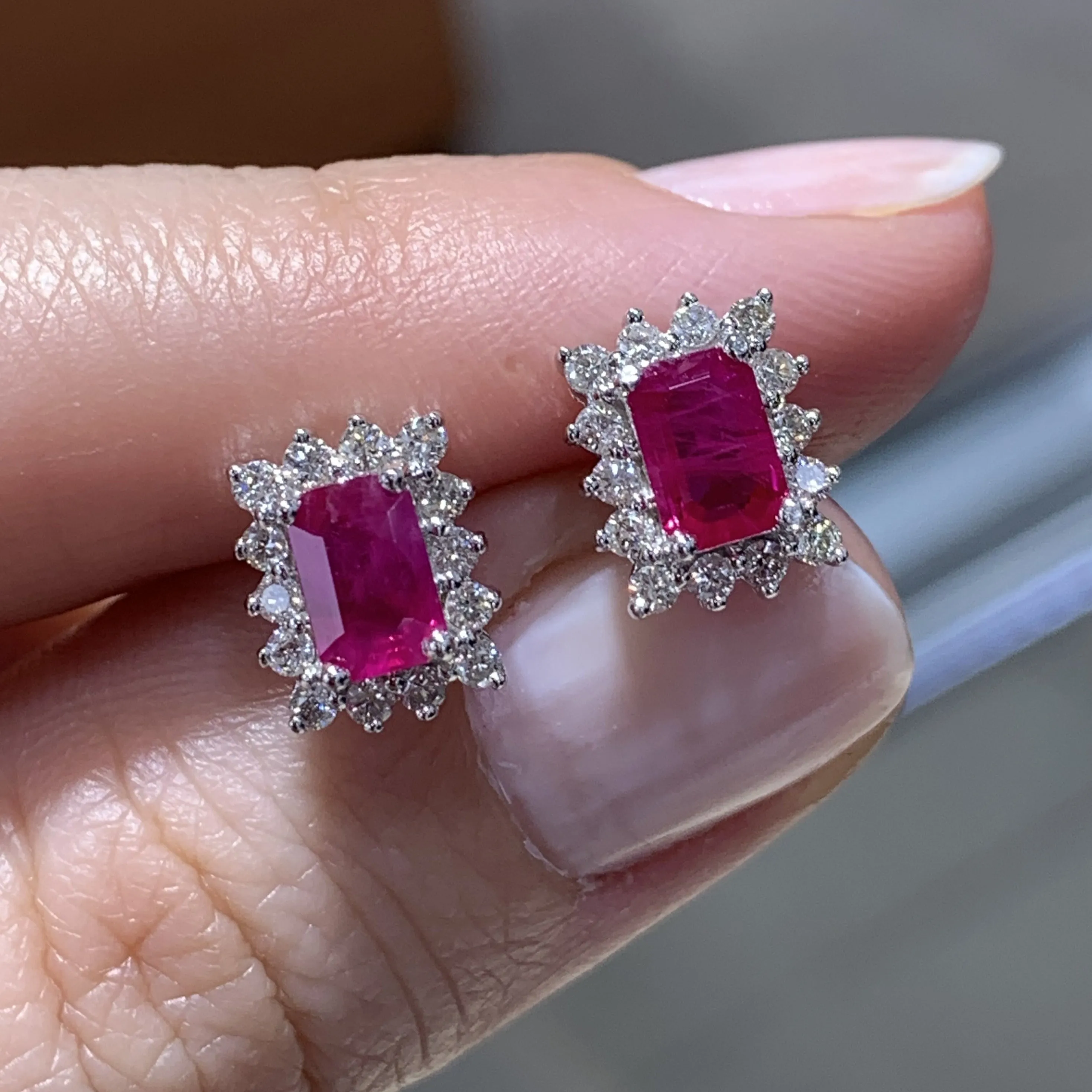 Ruby & Diamond Push Back Earrings