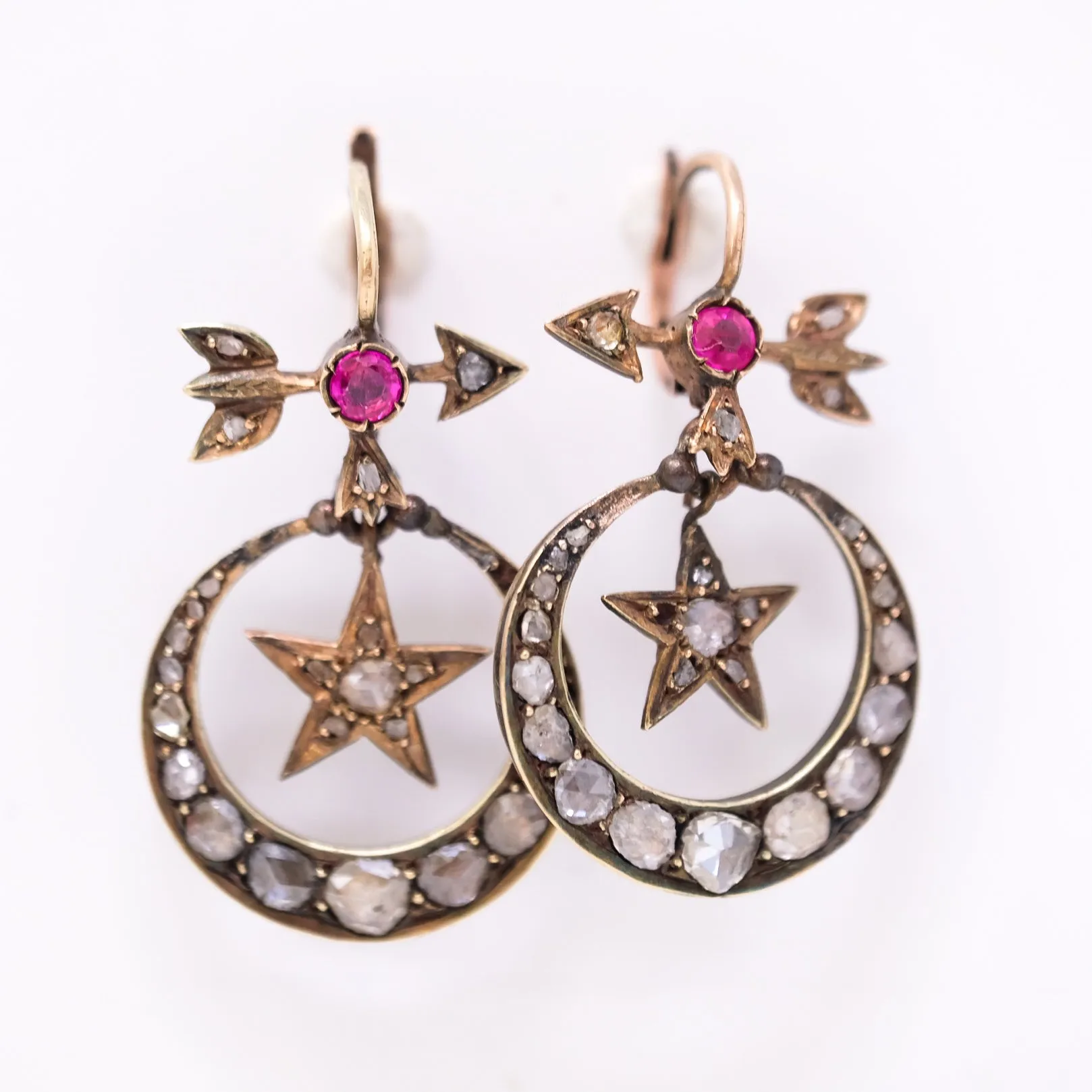 Ruby and arrow antique earrings