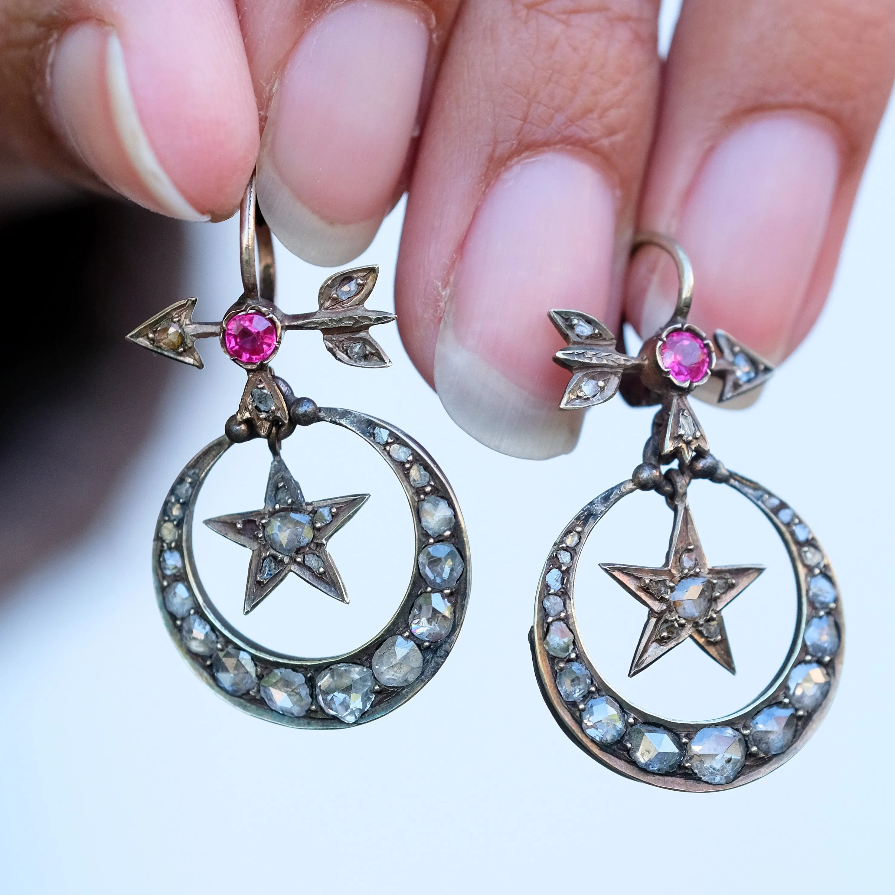 Ruby and arrow antique earrings