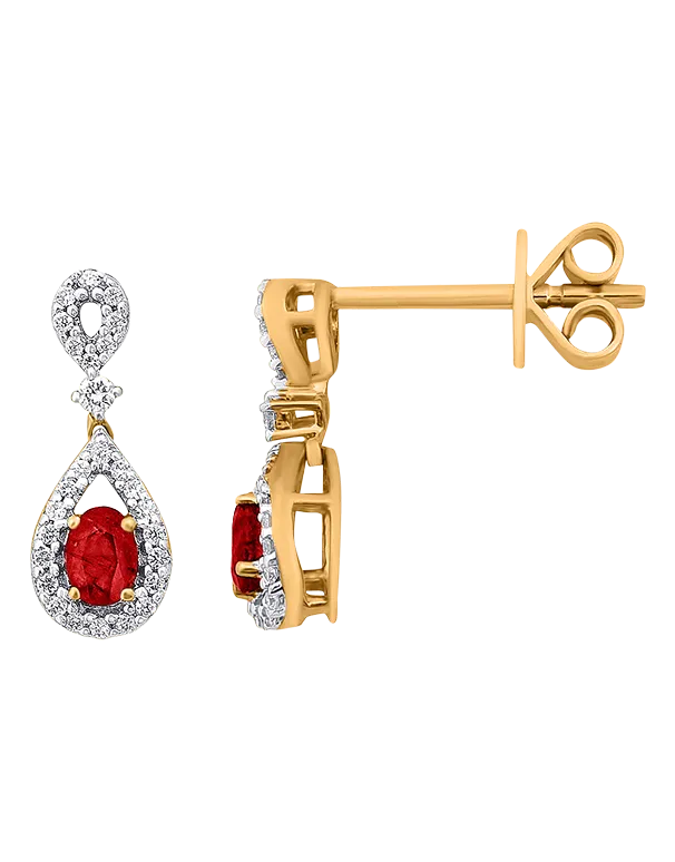 Ruby Earrings - 10ct Yellow Gold Ruby & Diamond Earrings - 786264
