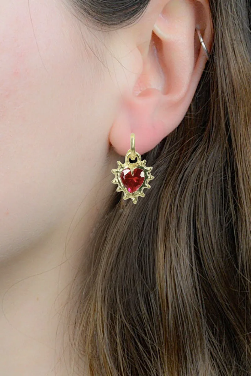 Ruby Heart Hoops