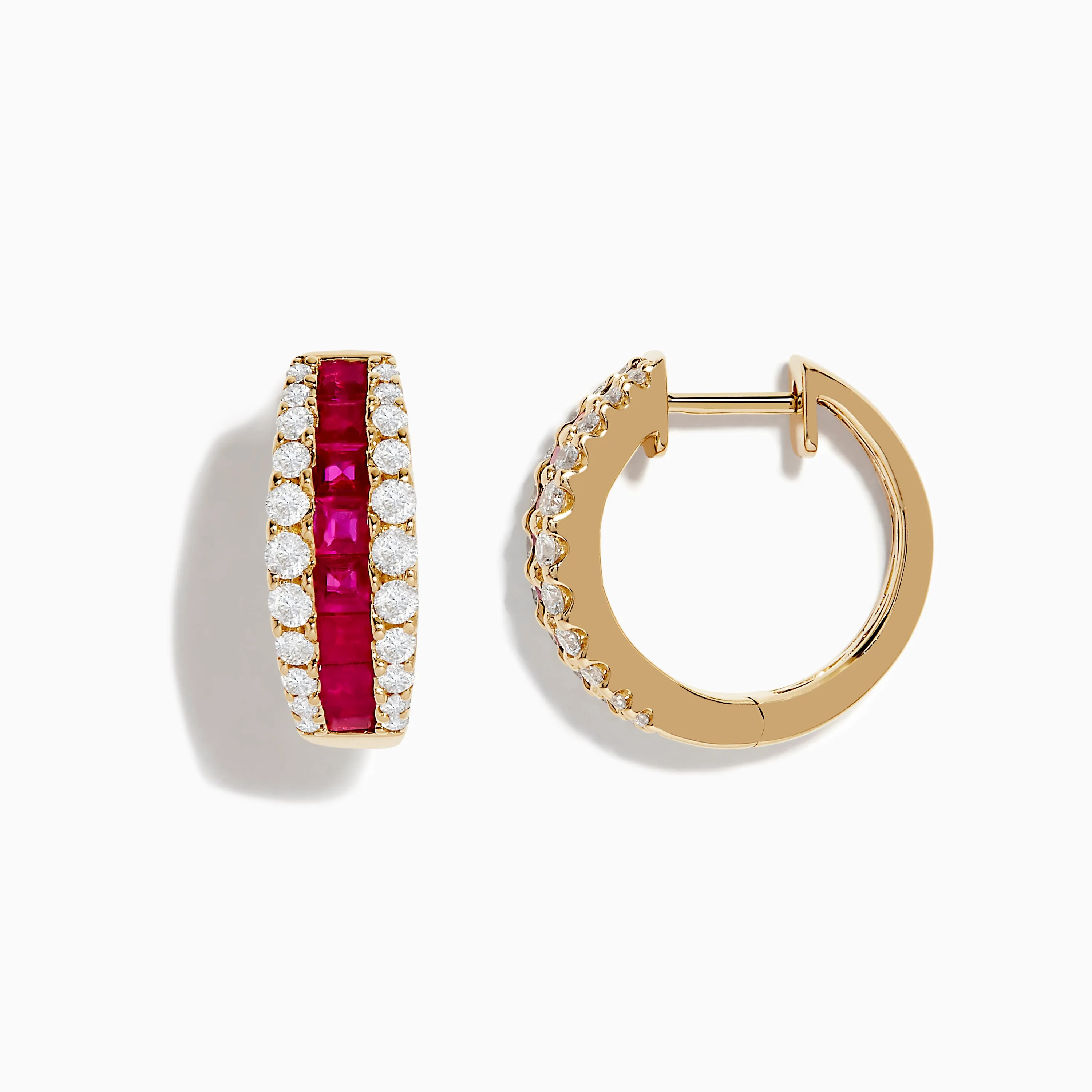 Ruby Royale 14K Yellow Gold Ruby and Diamond 5/8" Hoop Earrings