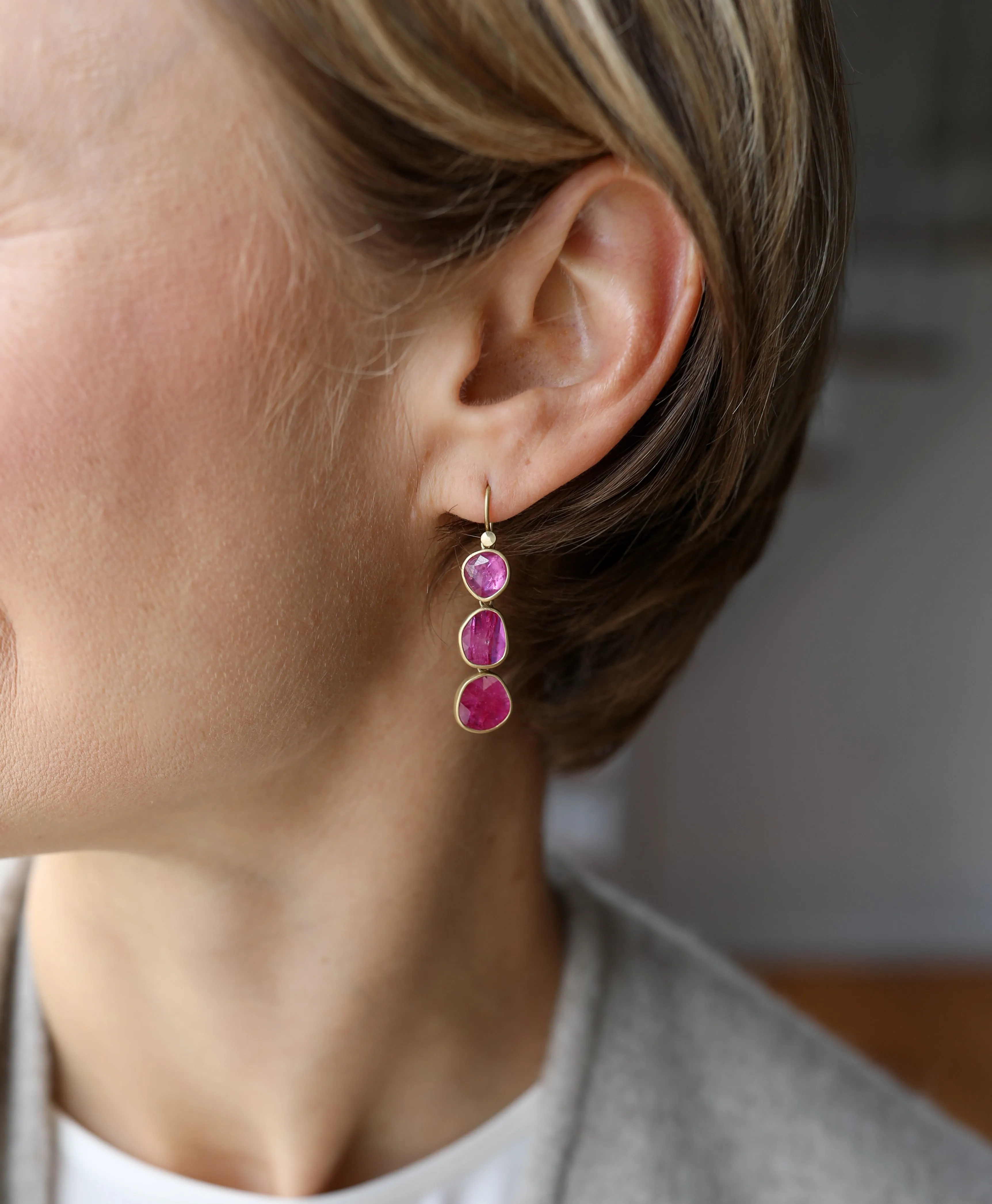 Ruby Triple Drop Earrings