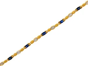 Saphir Armband, 9ct Gelbgold 1.45ct Original Saphir & 5pt Diamant 18cm Armband