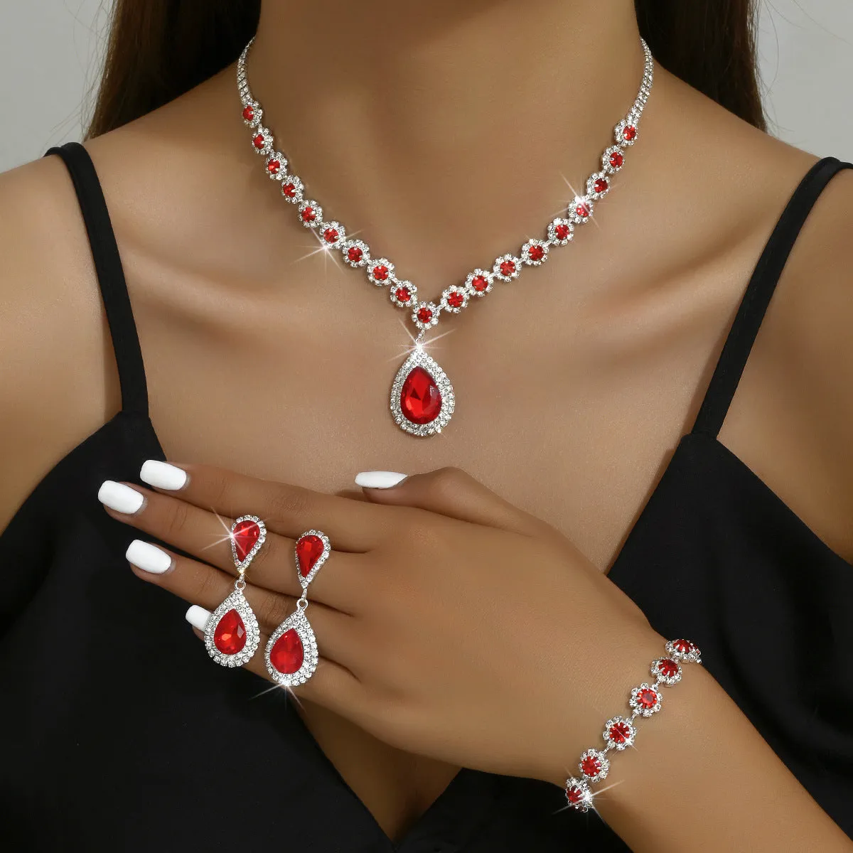 SereneSparkle Three-Piece Set - Fashion Jewelry, Necklace, Ear Stud, Bracelet