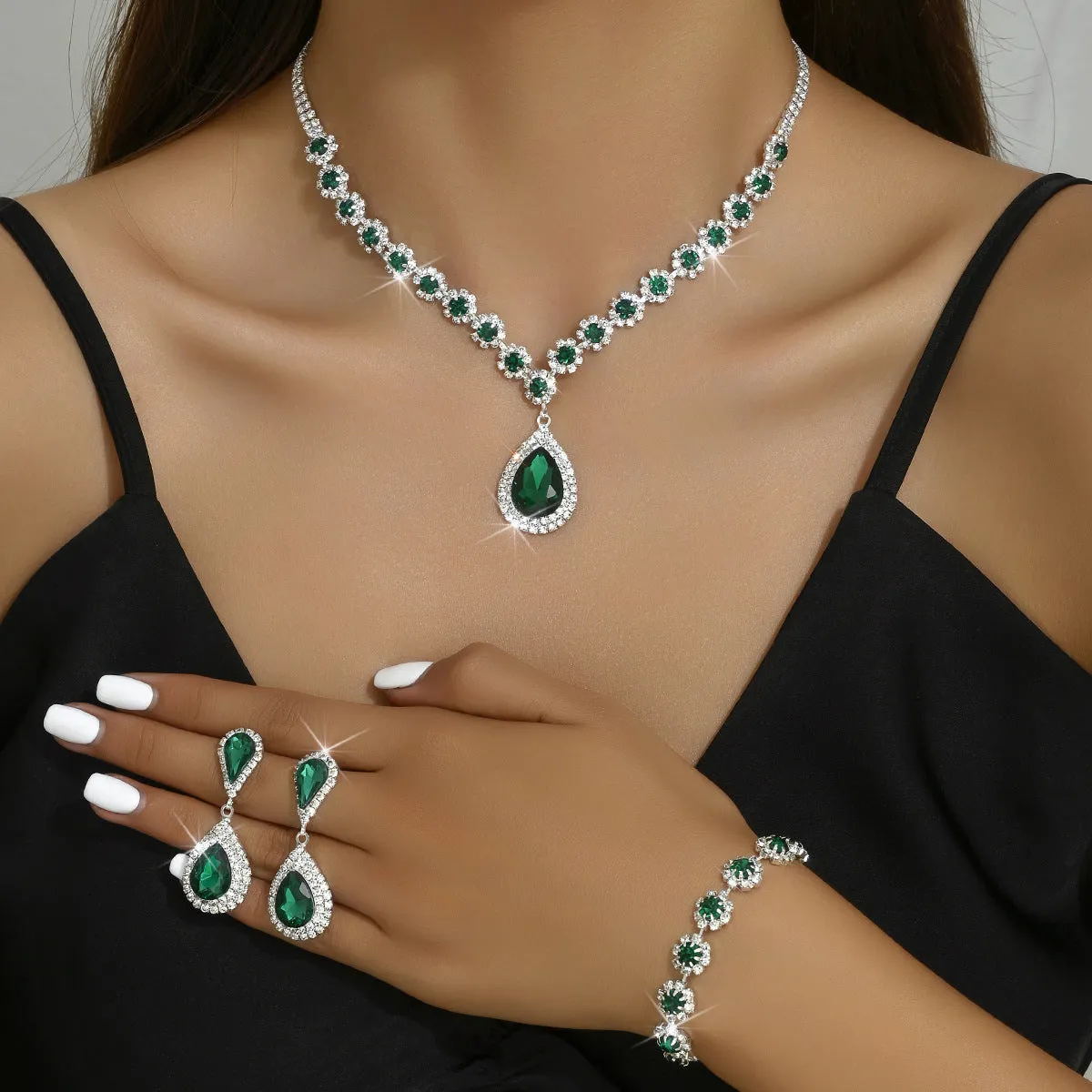 SereneSparkle Three-Piece Set - Fashion Jewelry, Necklace, Ear Stud, Bracelet