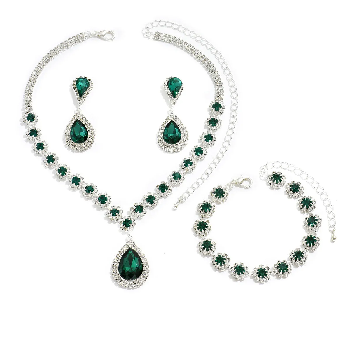 SereneSparkle Three-Piece Set - Fashion Jewelry, Necklace, Ear Stud, Bracelet