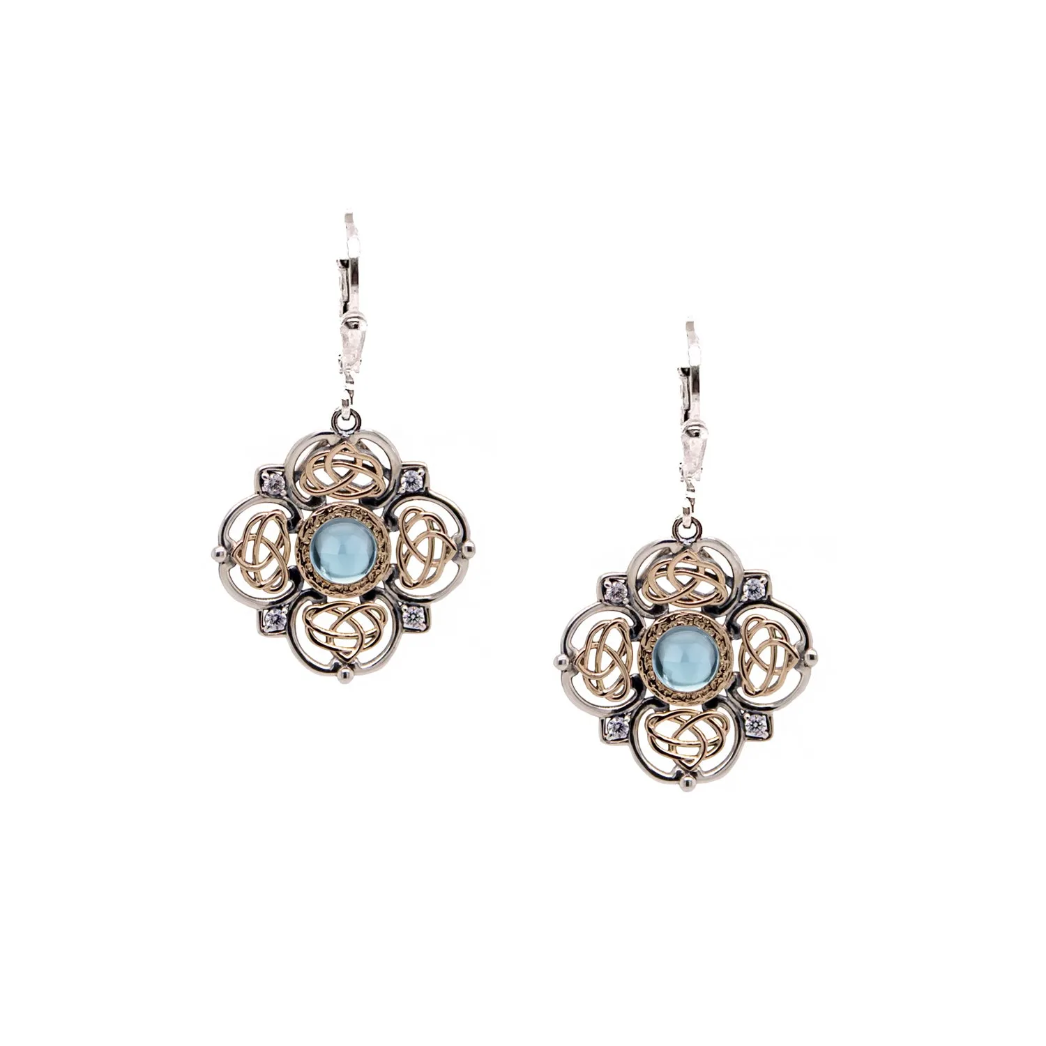 Silver and 10k Gold Celestial Leverback Earrings - Sky Blue Topaz