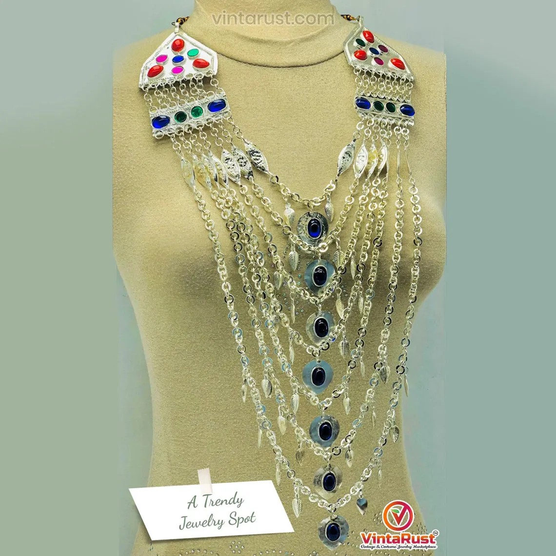 Silver Kuchi Multilayers Massive Bib Necklace