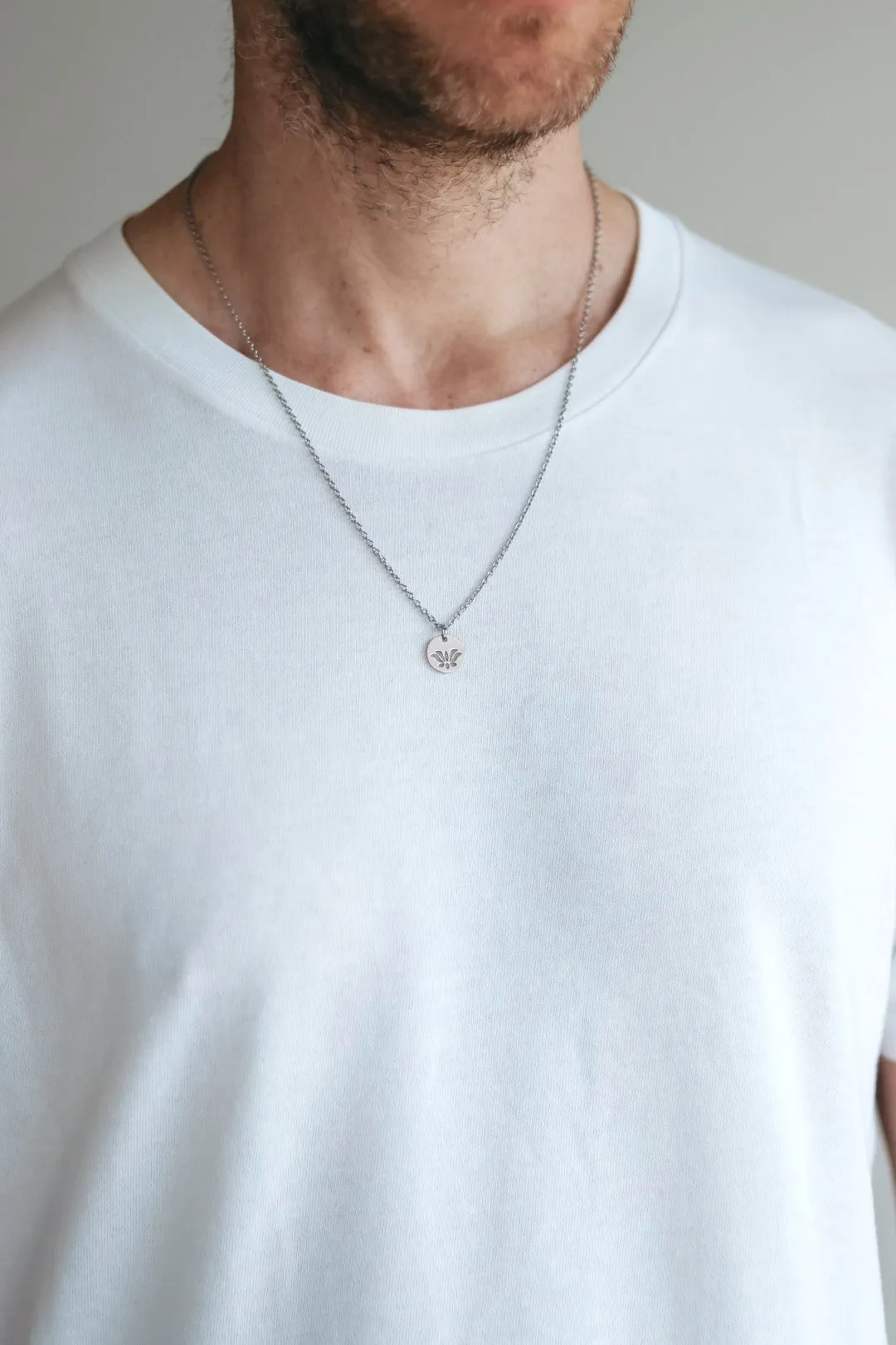 Silver Lotus necklace for men, stainless steel chain necklace, waterproof