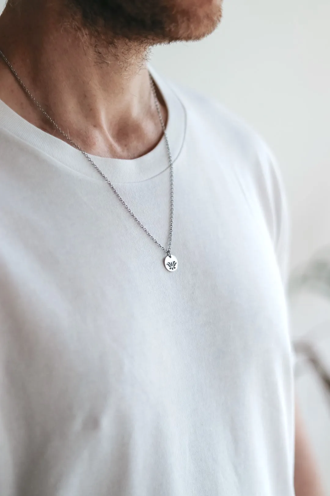 Silver Lotus necklace for men, stainless steel chain necklace, waterproof