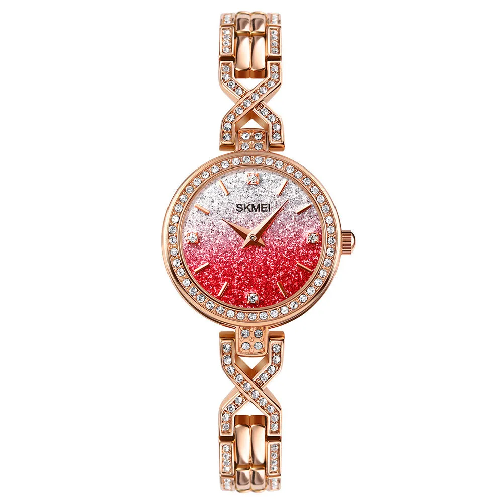 SKMEI 2001 Romantic Ultra-thin Wristwatch Rhinestones Bracelet for Women