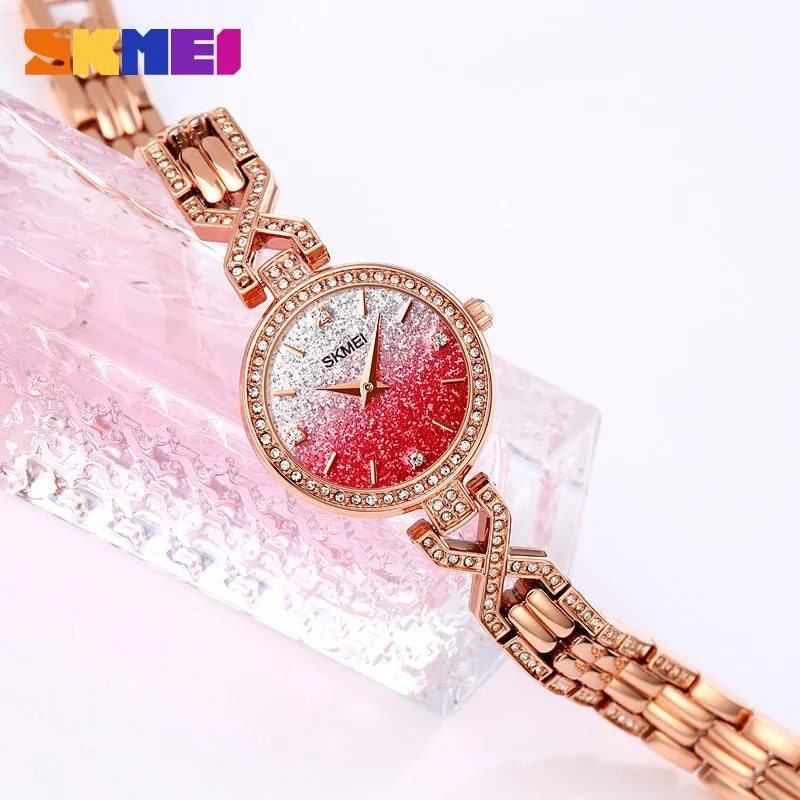 SKMEI 2001 Romantic Ultra-thin Wristwatch Rhinestones Bracelet for Women