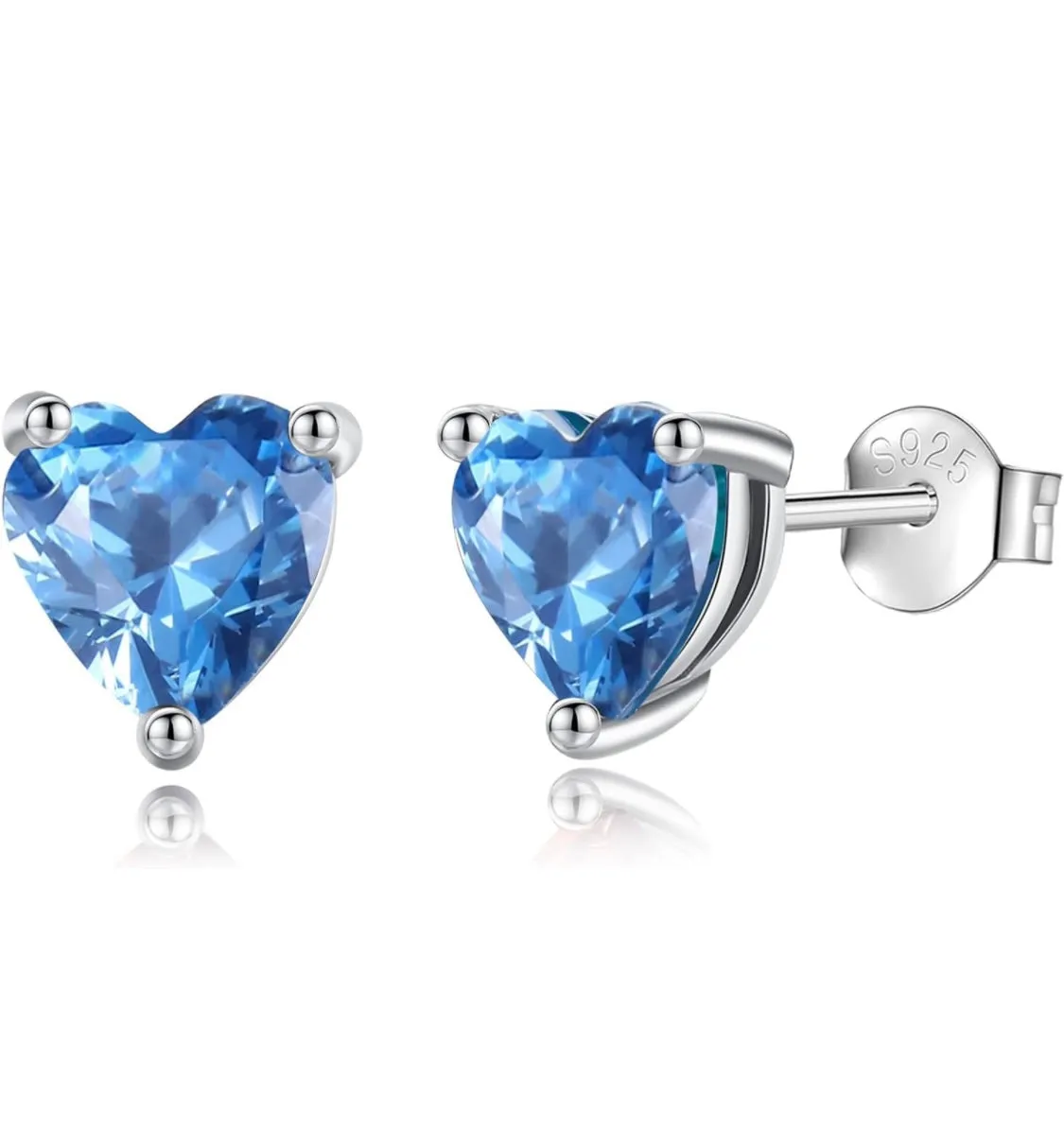 Solid Sterling Silver Created Gemstone Heart Stud Earrings - 8 Colors