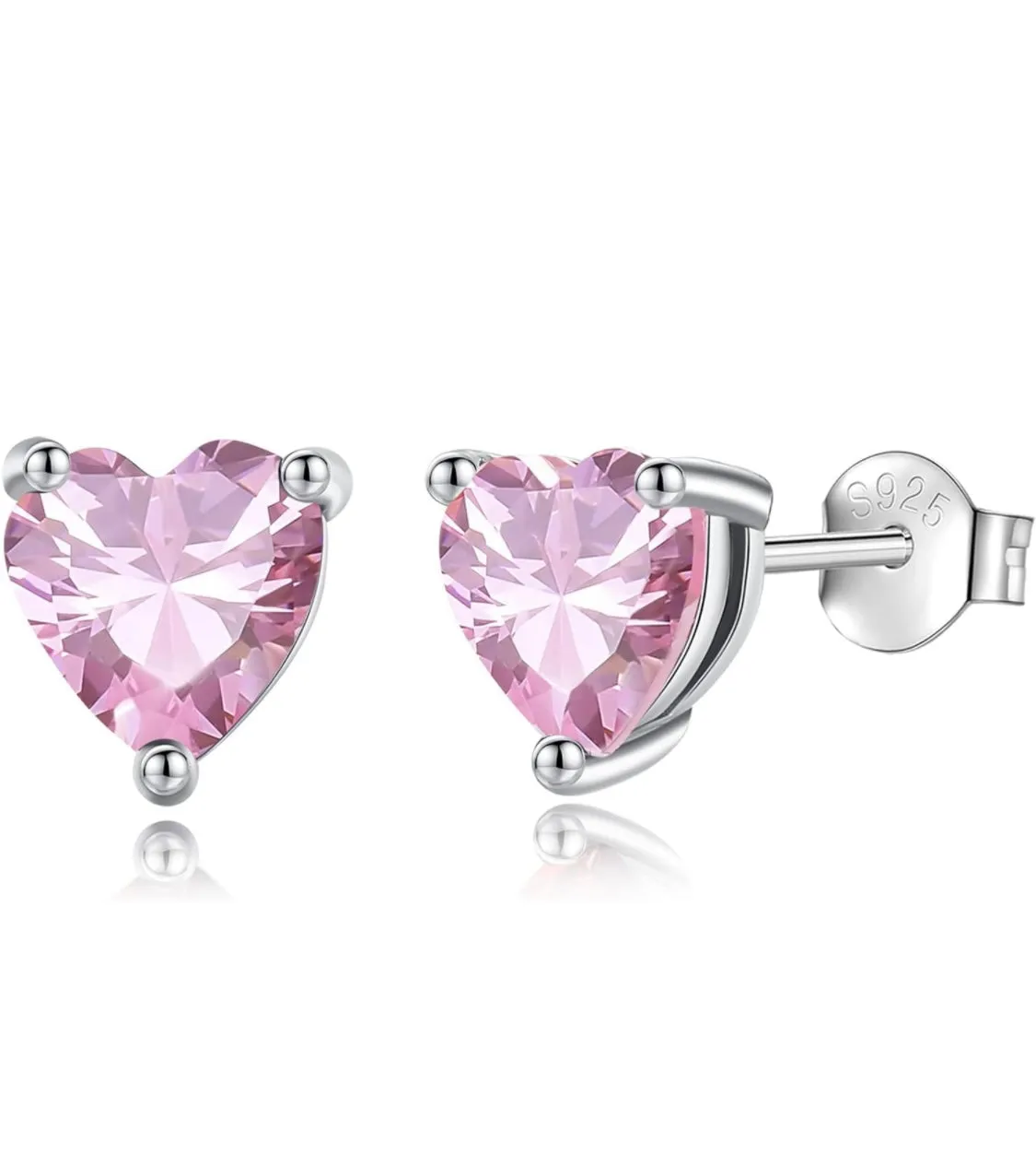 Solid Sterling Silver Created Gemstone Heart Stud Earrings - 8 Colors