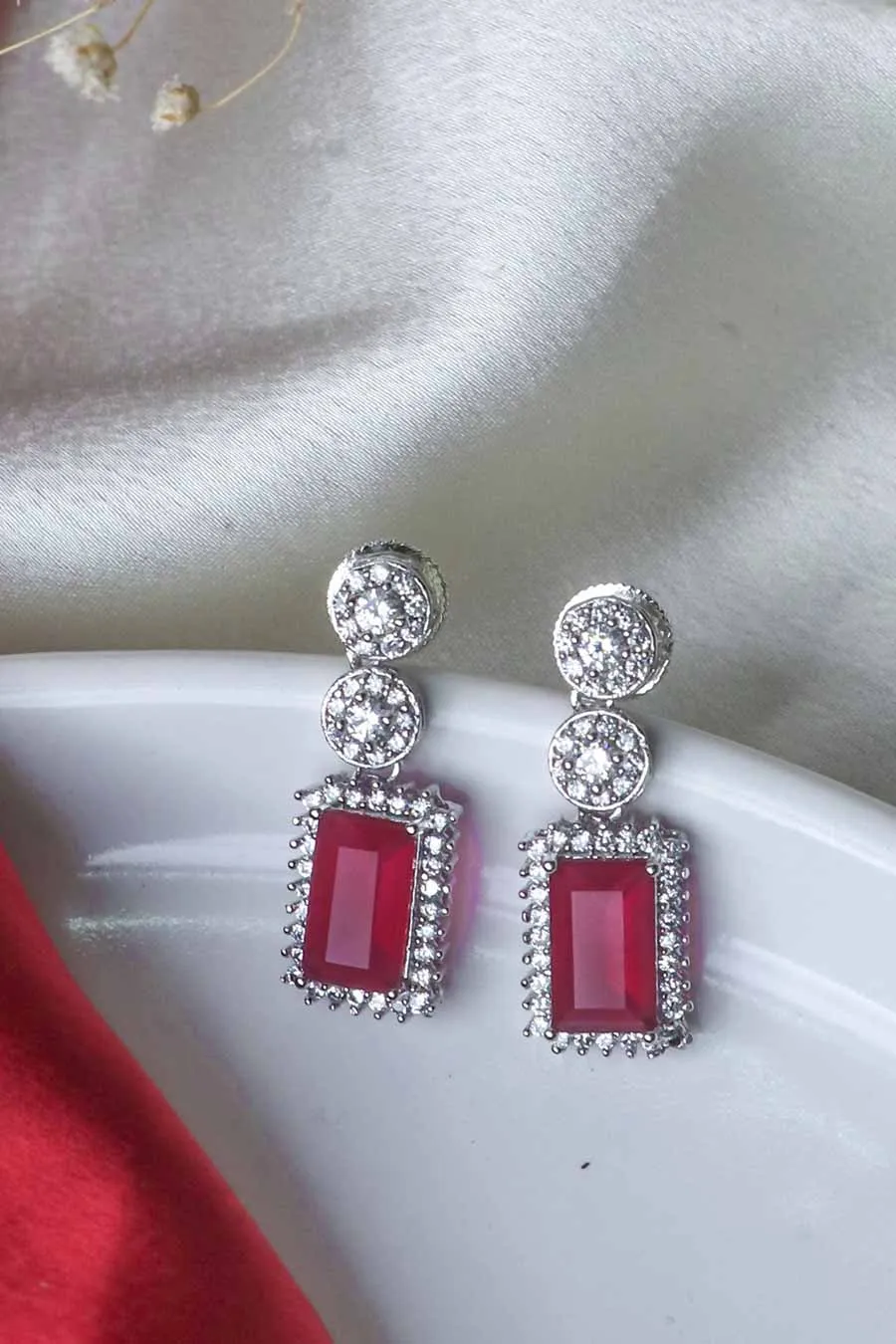 Statement Ruby & Cz Stone Stud Earrings