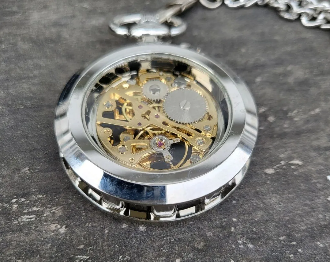 Steampunk Mechanical Pocket Watch – Skeleton Design with Unique Aesthetics