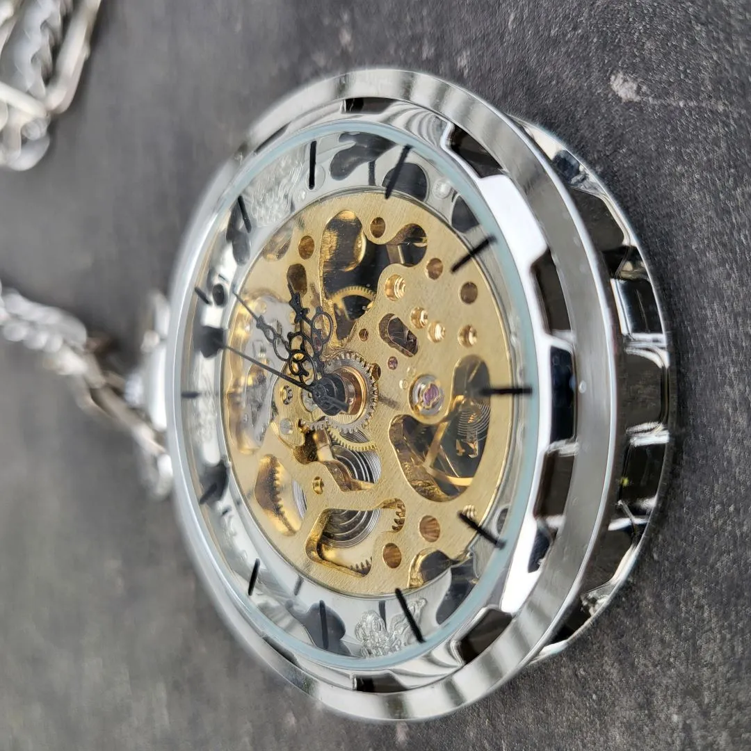 Steampunk Mechanical Pocket Watch – Skeleton Design with Unique Aesthetics