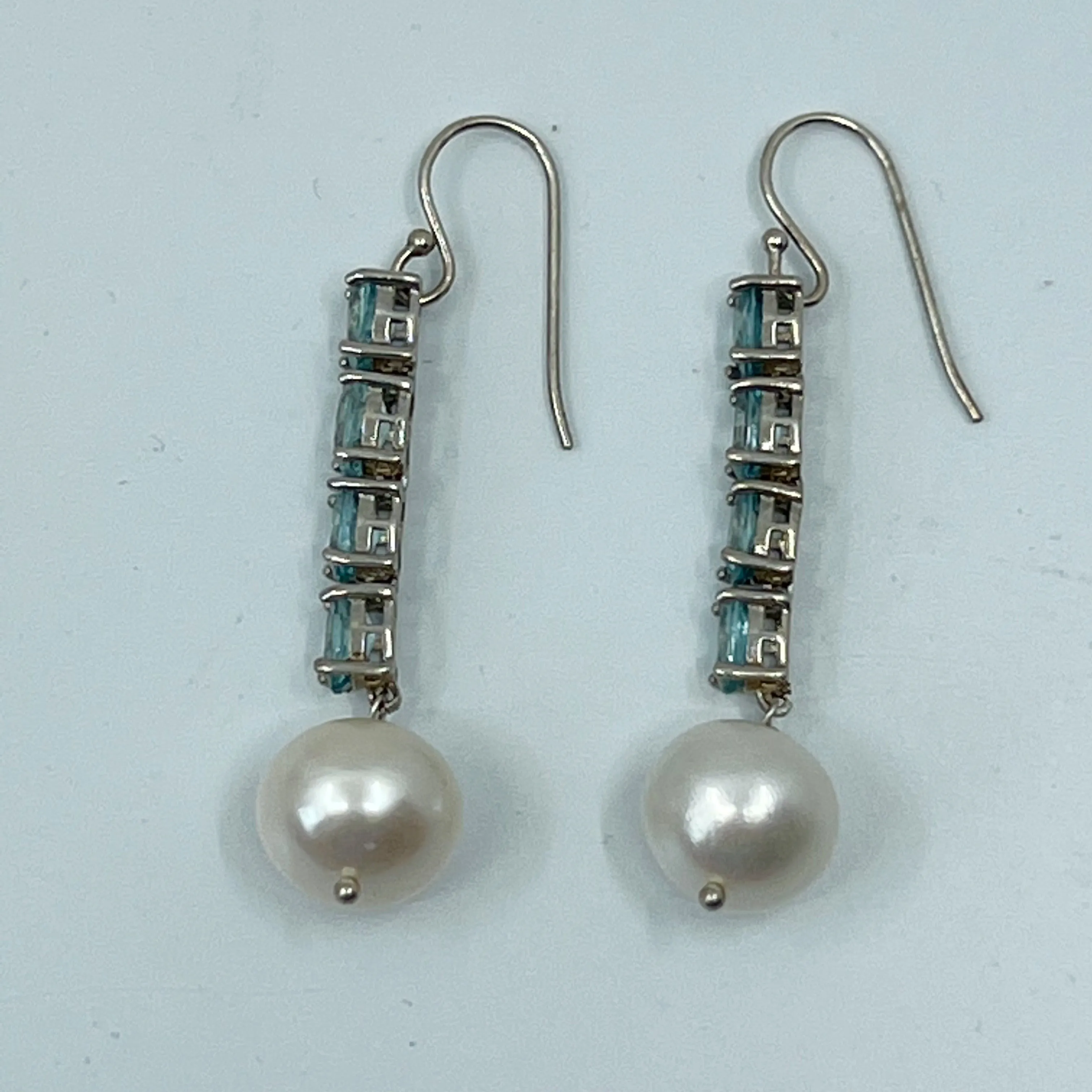 sterling silver blue topaz pearl earrings