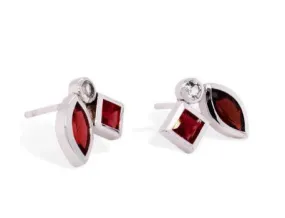 Sterling Silver Garnet with White Topaz Fashion Earrings