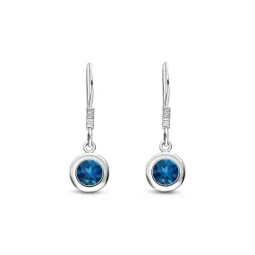 Sterling Silver London Blue Topaz 5mm Round Framed Drop Earrings