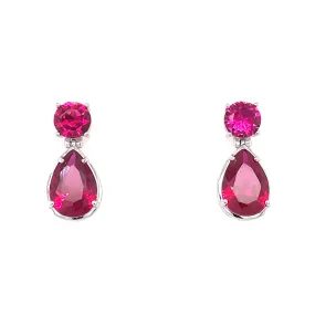 Sterling Silver Pear Drop Ruby CZ Earrings