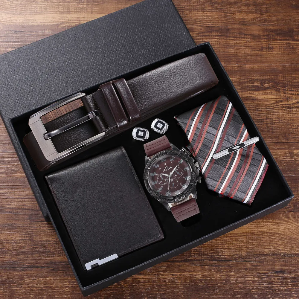 Suit Belt Wallet Tie Large Dial Quartz Watch Cufflinks