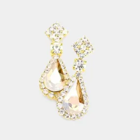 Teardrop Lt Topaz Gold Evening Earrings