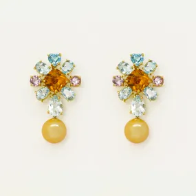 Topaz Citrine Amethyst and Freshwater Pearl Earrings
