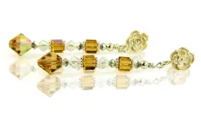 Topaz Crystal Cube Floral Earrings