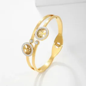 Tree of Life  Gold Plated Open Cuff Bangle Bracelet with Lab Diamonds For Women