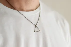 Triangle necklace for men, bronze chain and pendant, geometric jewelry, gift for him