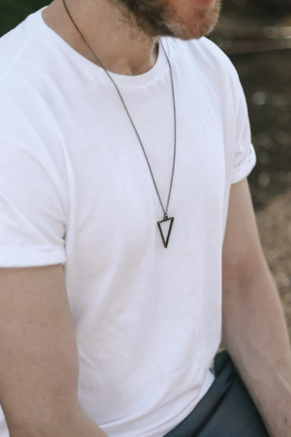 Triangle necklace for men, groomsmen gift, men's necklace with a bronze triangle pendant, bronze chain, gift for him, geometric necklace
