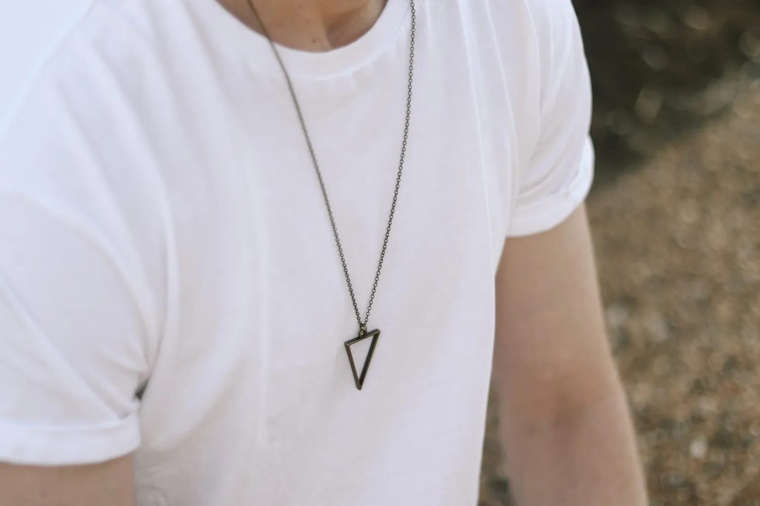 Triangle necklace for men, groomsmen gift, men's necklace with a bronze triangle pendant, bronze chain, gift for him, geometric necklace