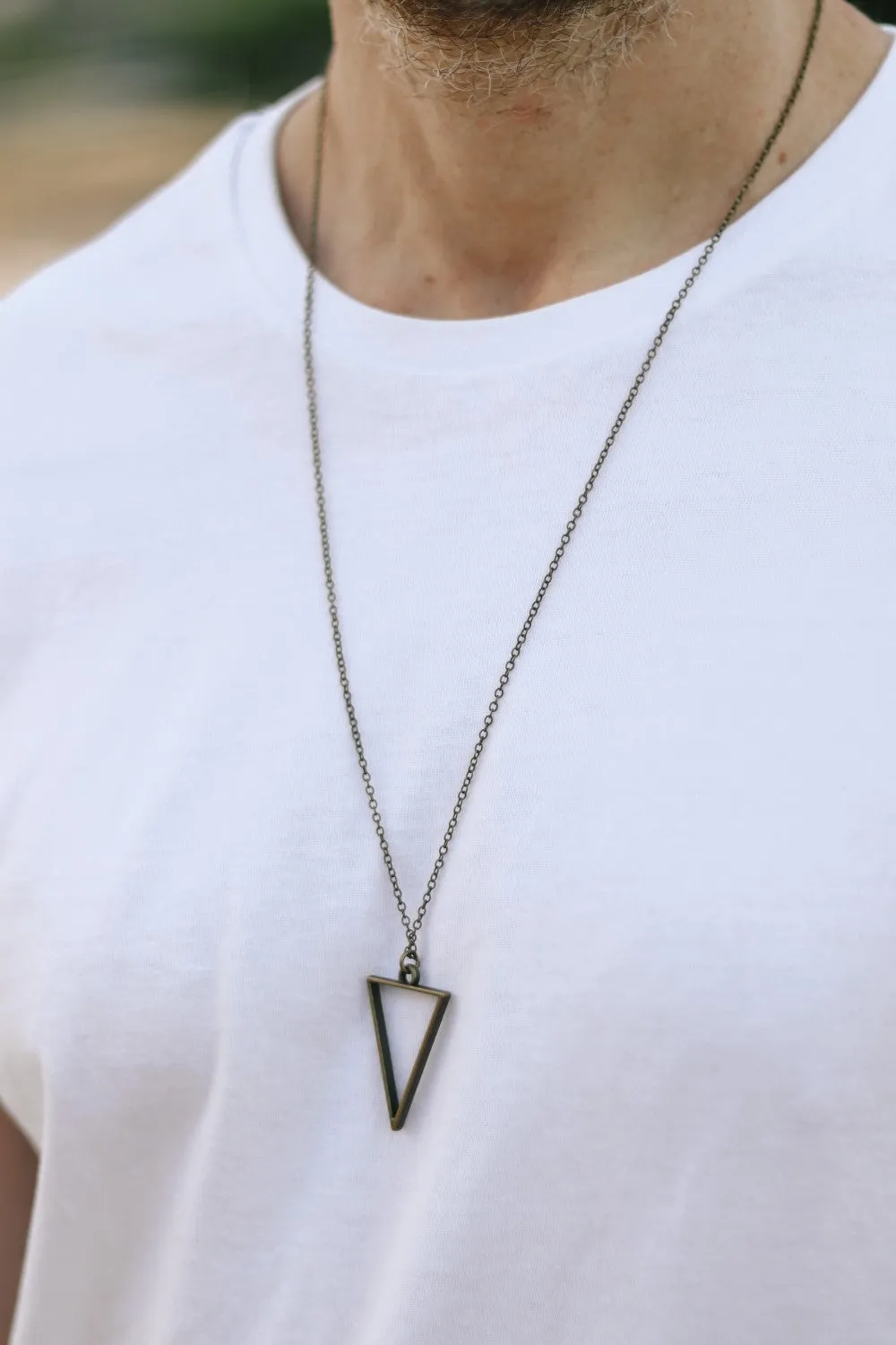 Triangle necklace for men, groomsmen gift, men's necklace with a bronze triangle pendant, bronze chain, gift for him, geometric necklace