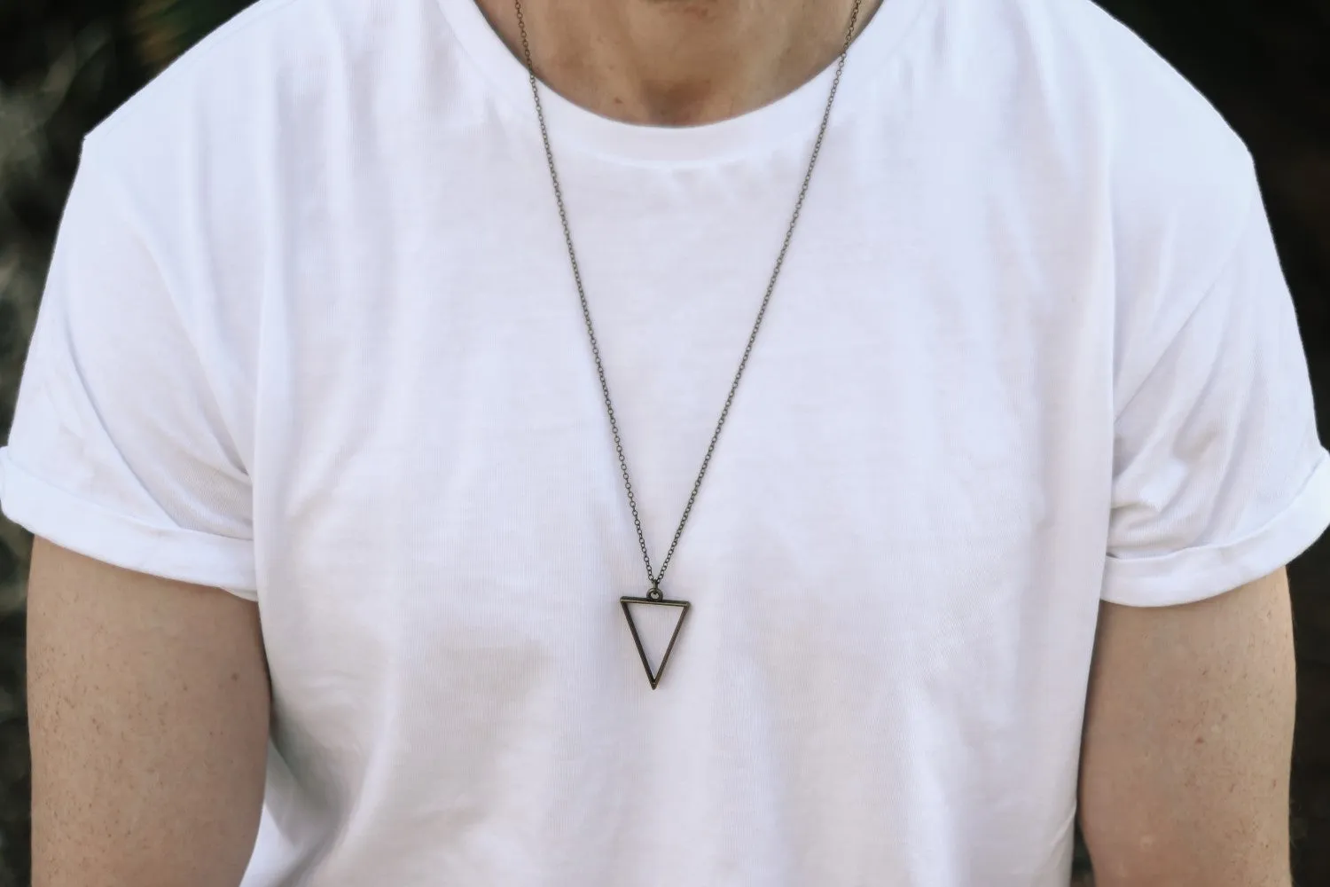 Triangle necklace for men, groomsmen gift, men's necklace with a bronze triangle pendant, bronze chain, gift for him, geometric necklace