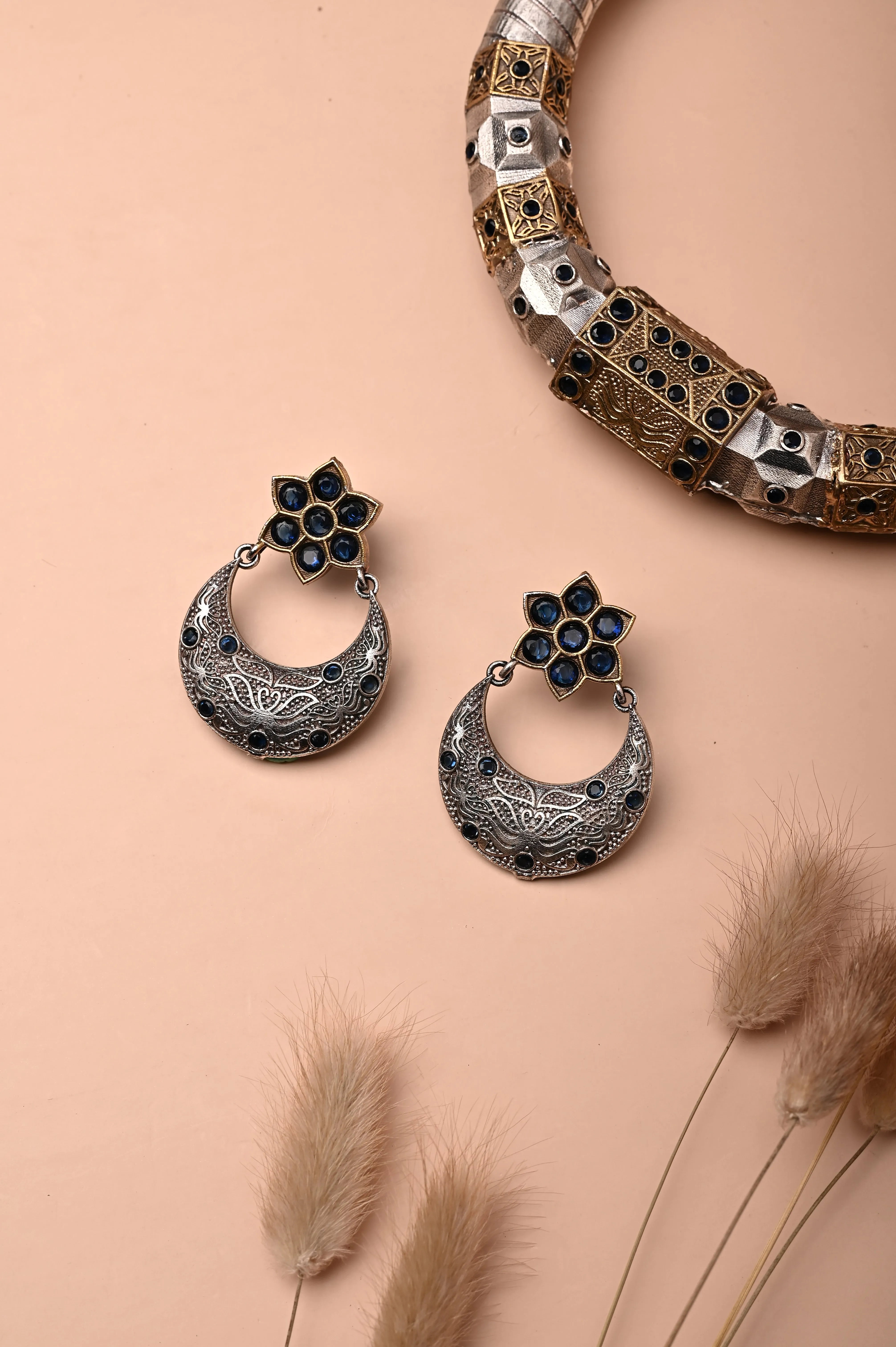 Tribal Boho Silver and Golden Metal Infused Choker Necklace Set