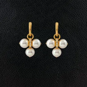 Triple Pearl & Diamond Dangle Earrings