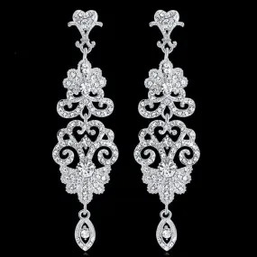 TRZ-009 Chandelier Earrings Crystal Rhinestone Floral Bridal Wedding Jewelry