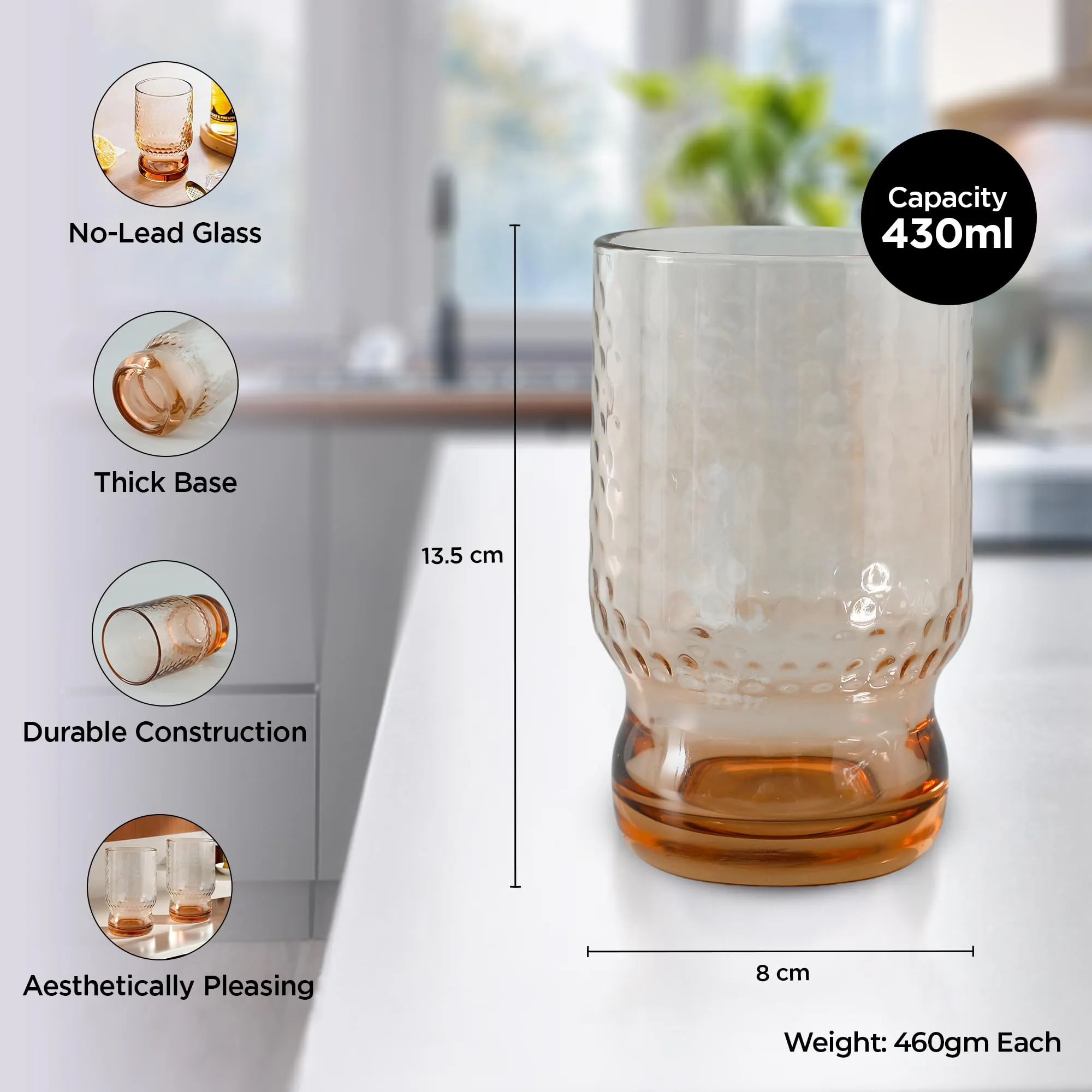 UMAI Water Glasses Set of 2 (430ml Each) | Juice Glasses | Lead Free Drinking Glasses | Kitchen Gift Items | Cold Drink Glass | Cocktail Glass | Kaanch Ke Glass | Housewarming Gifts | Gift for Men
