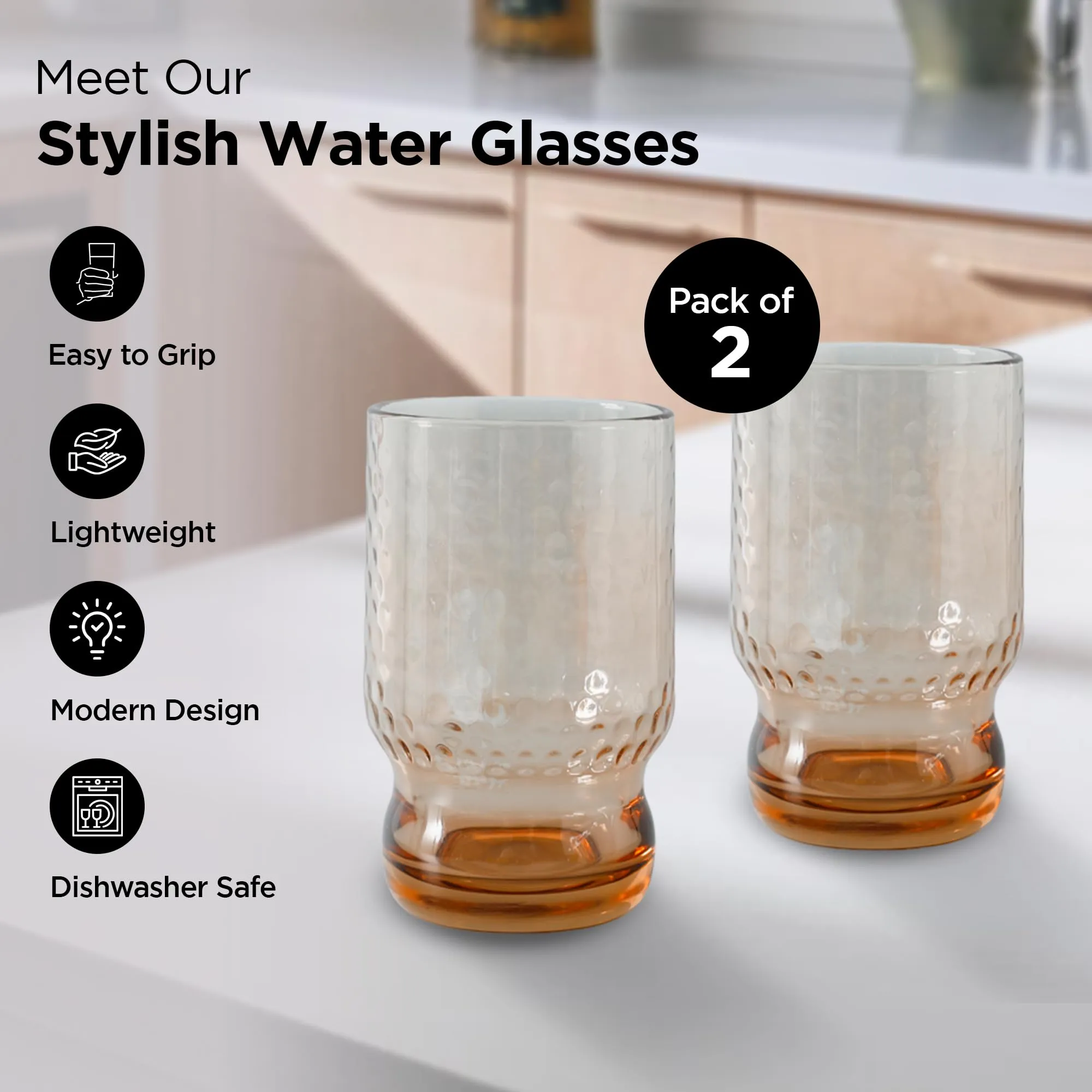 UMAI Water Glasses Set of 2 (430ml Each) | Juice Glasses | Lead Free Drinking Glasses | Kitchen Gift Items | Cold Drink Glass | Cocktail Glass | Kaanch Ke Glass | Housewarming Gifts | Gift for Men