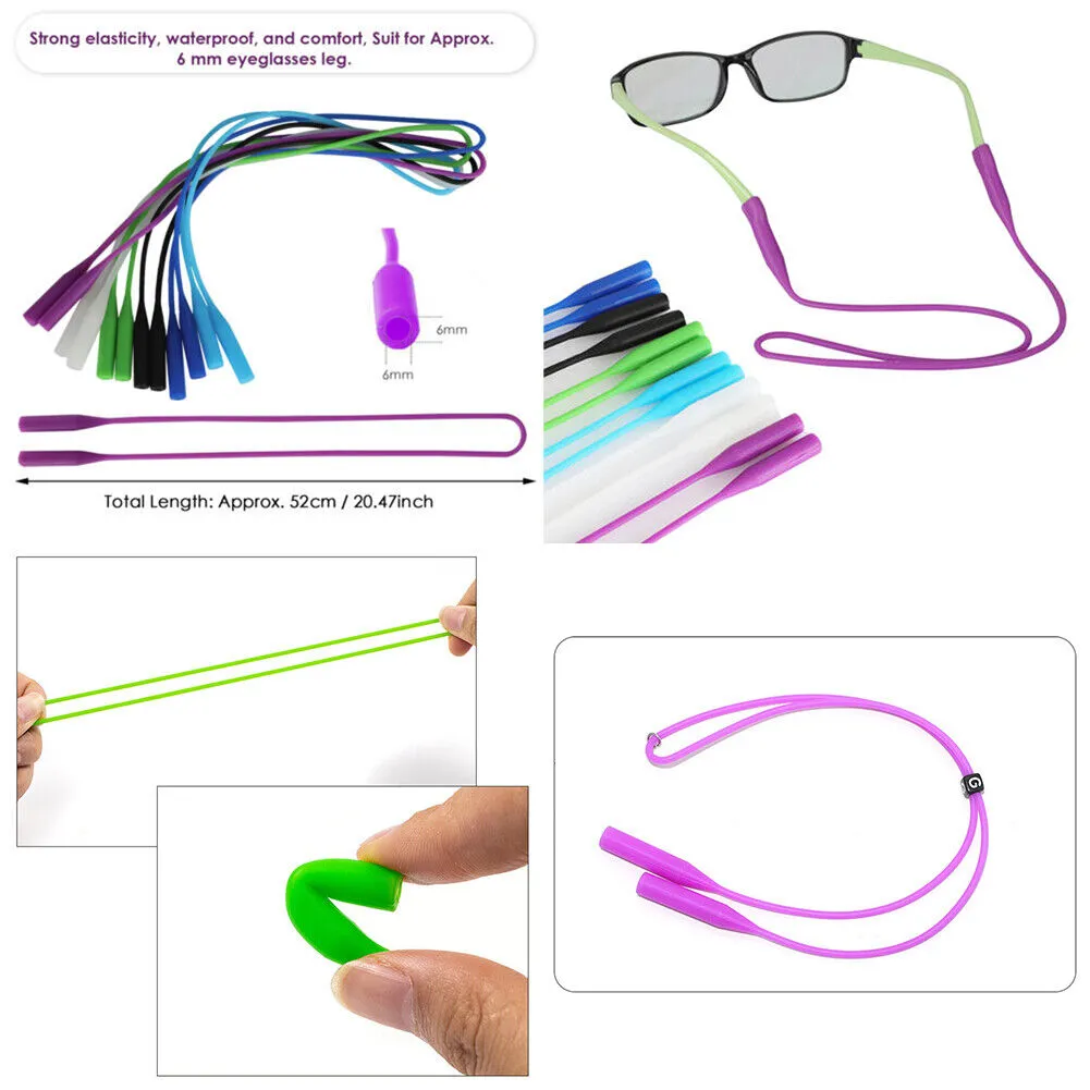 US 12-24Pc Adjustable Silicone Eye Glasses String Strap Sun Glasses Cord Lanyard