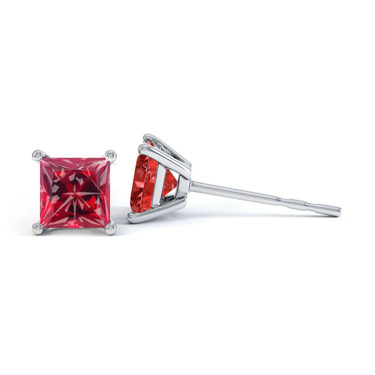 VALENTIA - Princess Ruby 950 Platinum Stud Earrings