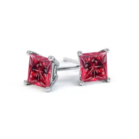 VALENTIA - Princess Ruby 950 Platinum Stud Earrings