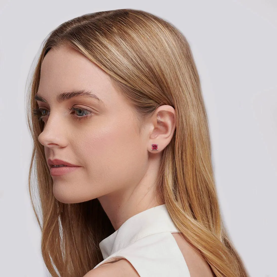 VALENTIA - Princess Ruby 950 Platinum Stud Earrings